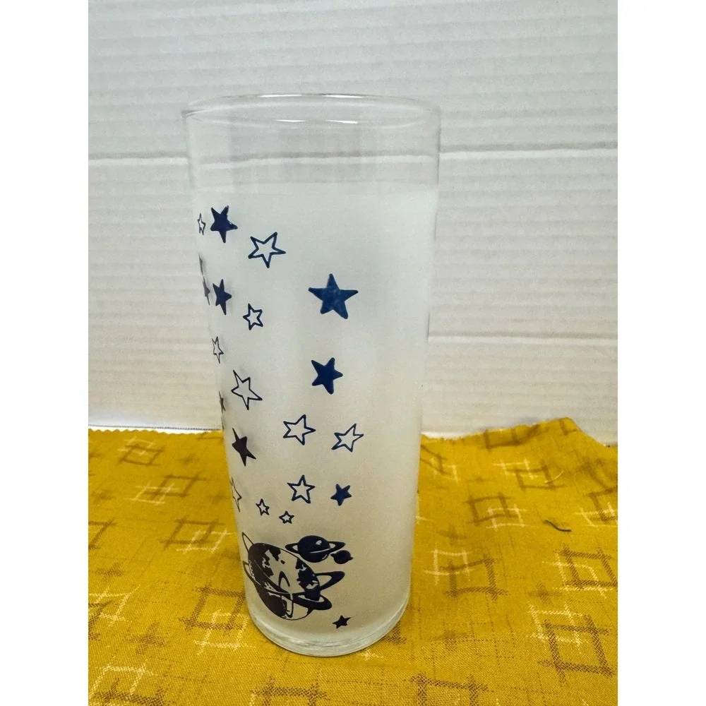 Vintage 90's Frosted Celestial Highball Glass Blue Sun‎ Moon Stars Tumbler